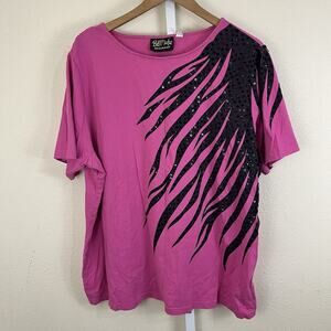 Vintage Bob Mackie Wearable Art Sequin Zebra Top Women’s Plus Size 2X Pink Black